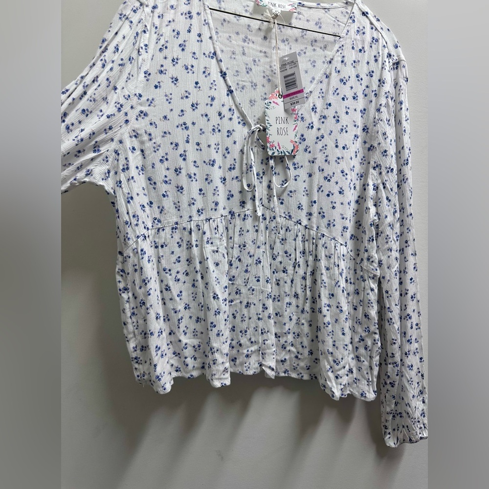 Pink Rose Ivory Floral Peplum Blouse – Size XL (NWT).
